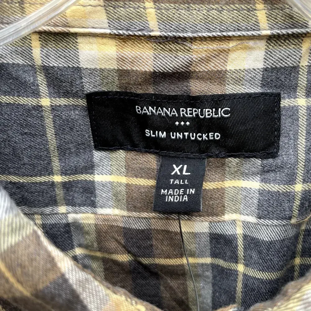 NEW Banana Republic Slim Untucked Lightweight Flannel XL Tall Grey
